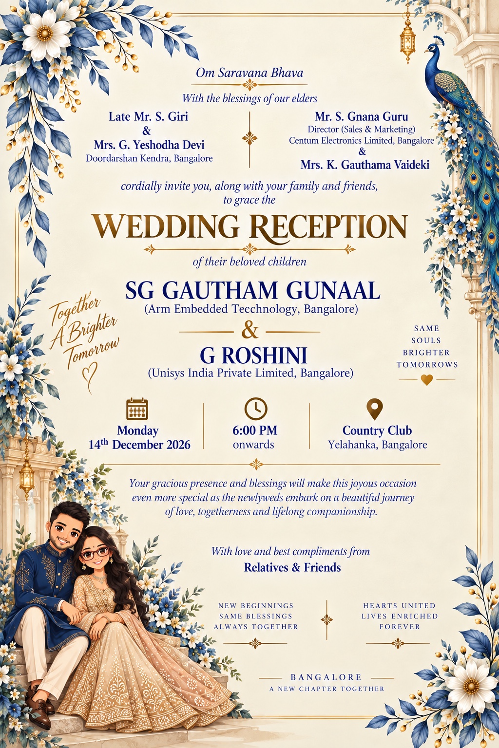 Gautham and Roshini wedding invitation